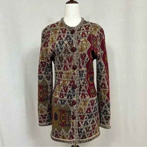 Emanuel Ungaro Paris Vintage Multicolor Geometric Cardigan Sweater